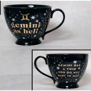 Gemini As Hell Mug Astrology Zodiac Stars Black Gold Ceramic Footed‎ Claire's